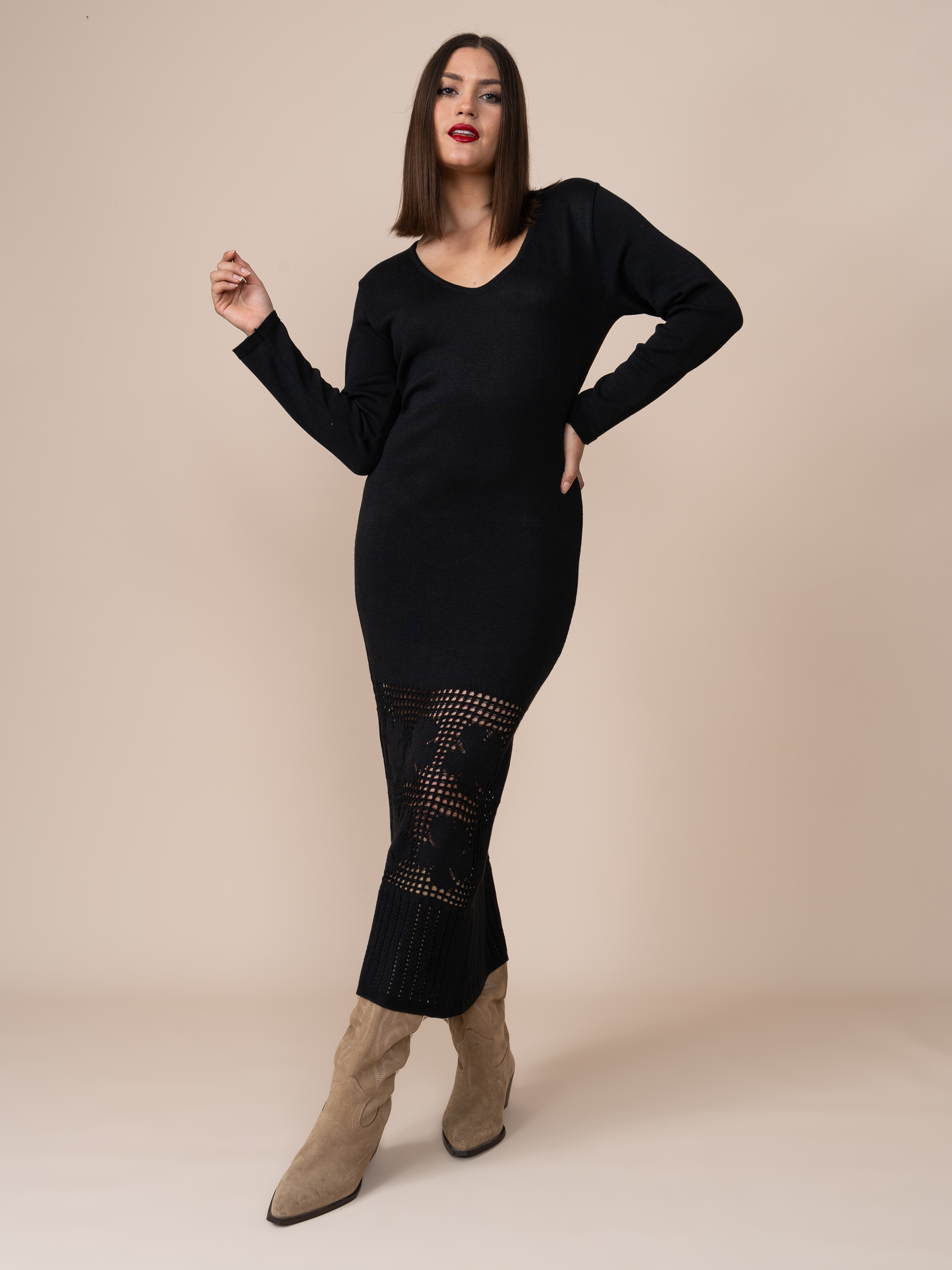 Vestido Tejido Fiore Negro