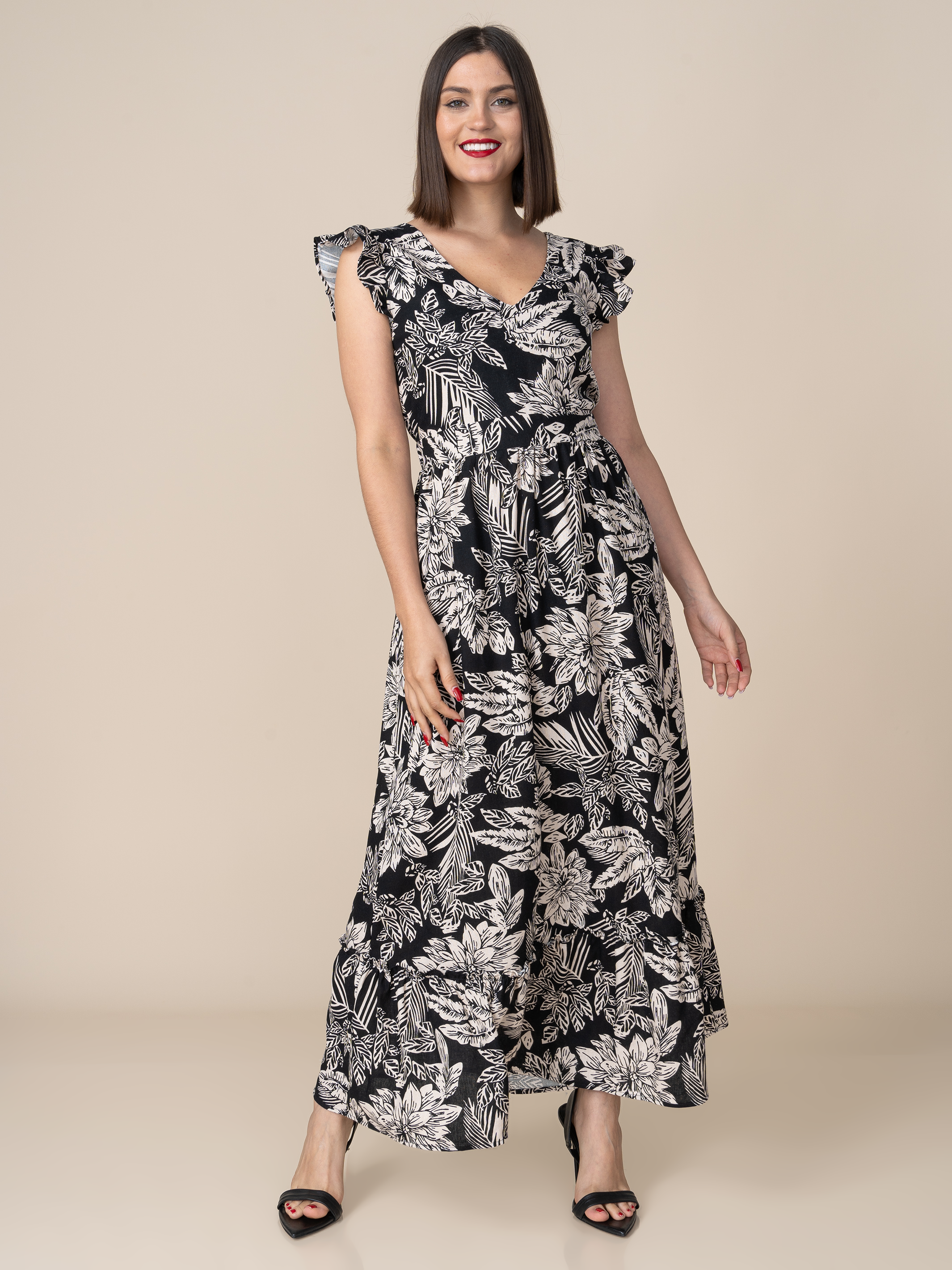 Vestido Marianne Estampado Flores Negras