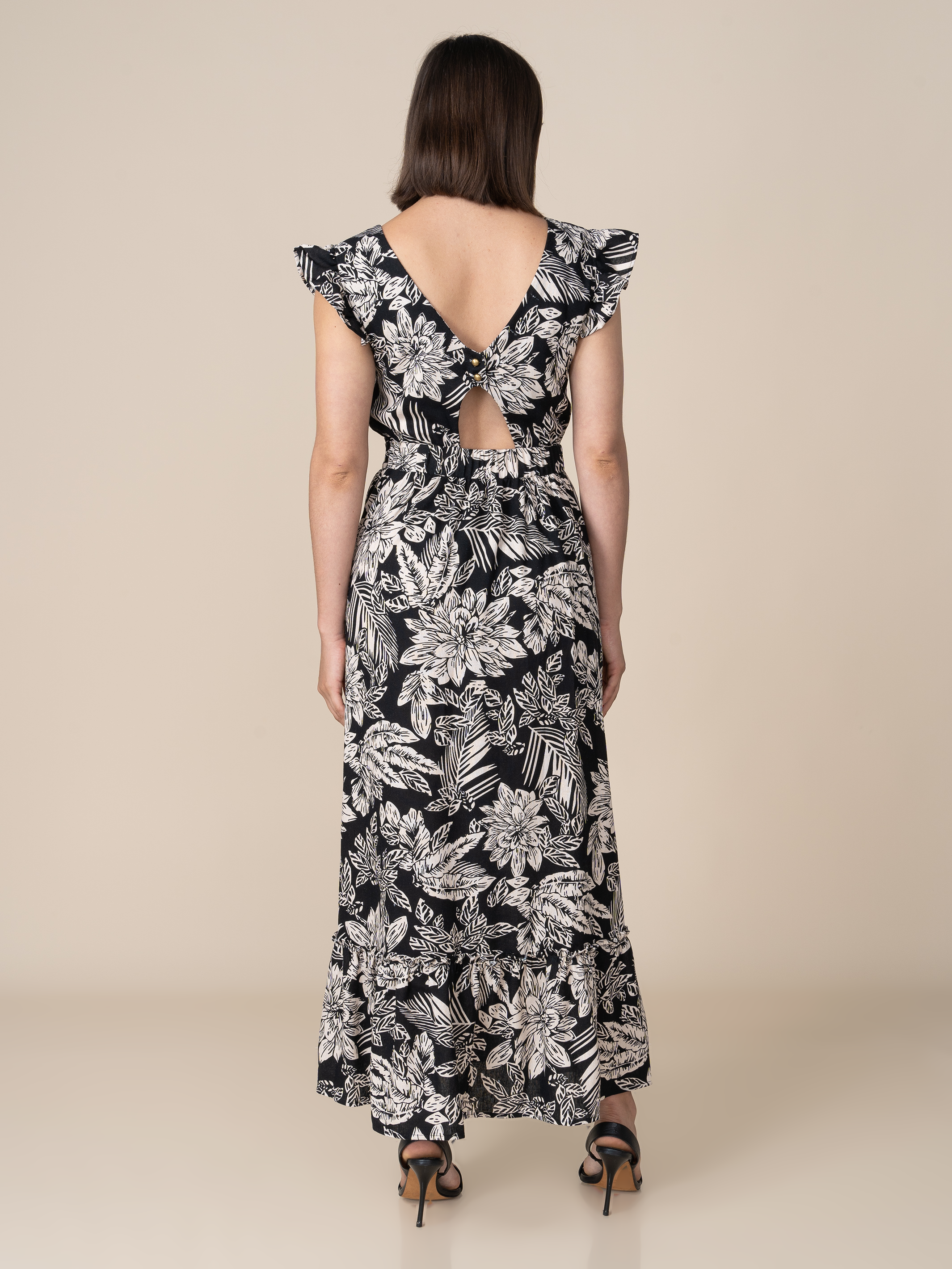Vestido Marianne Estampado Flores Negras