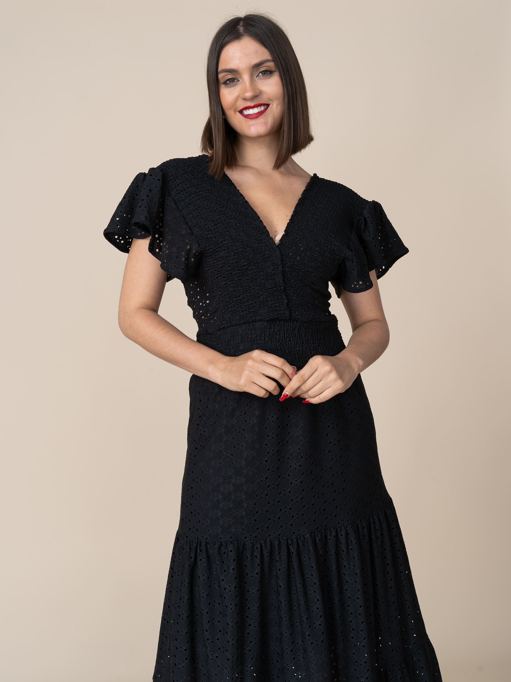 Vestido de Broderie Estela Negro