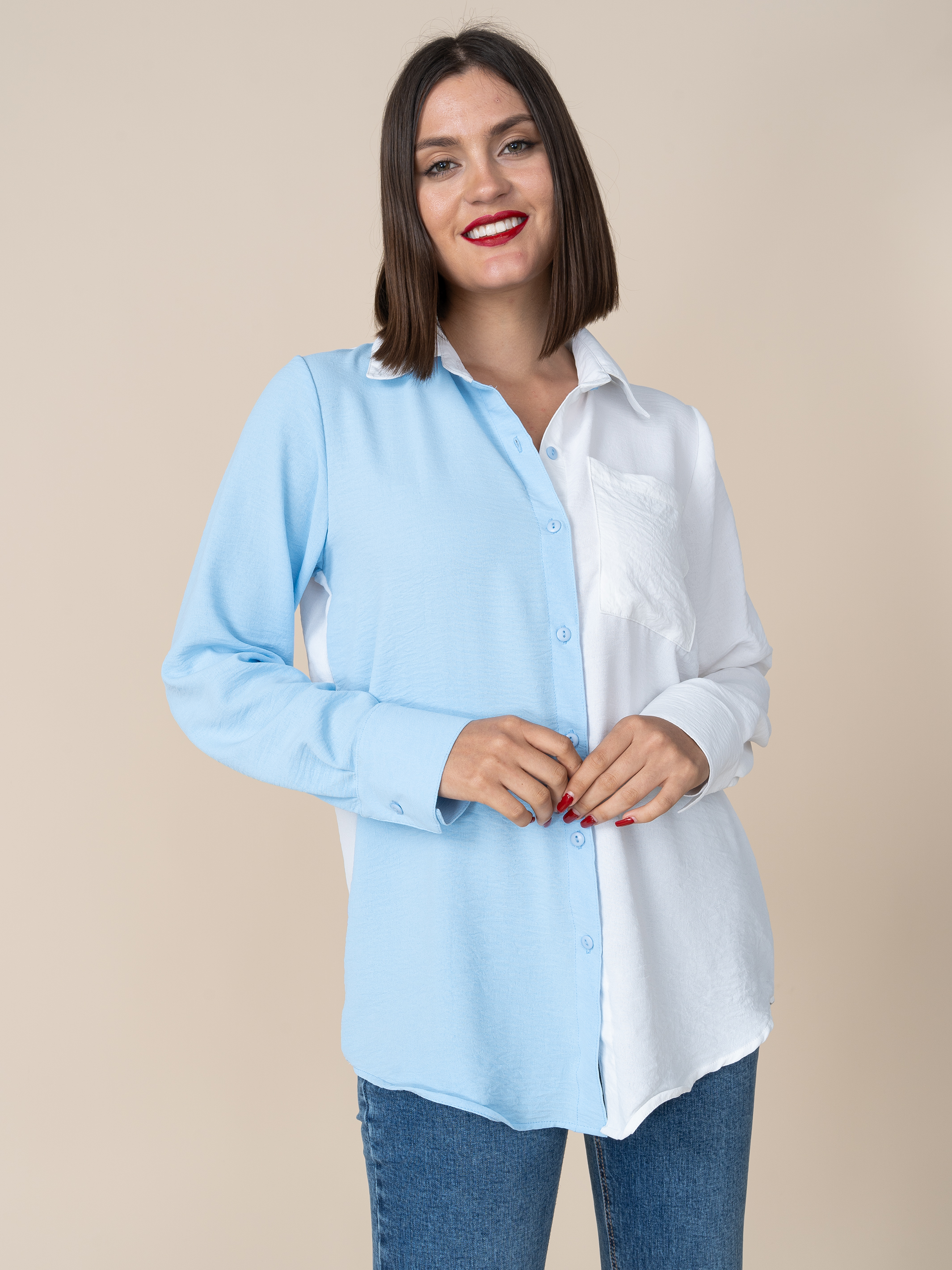 Blusa Karina Hueso/Celeste