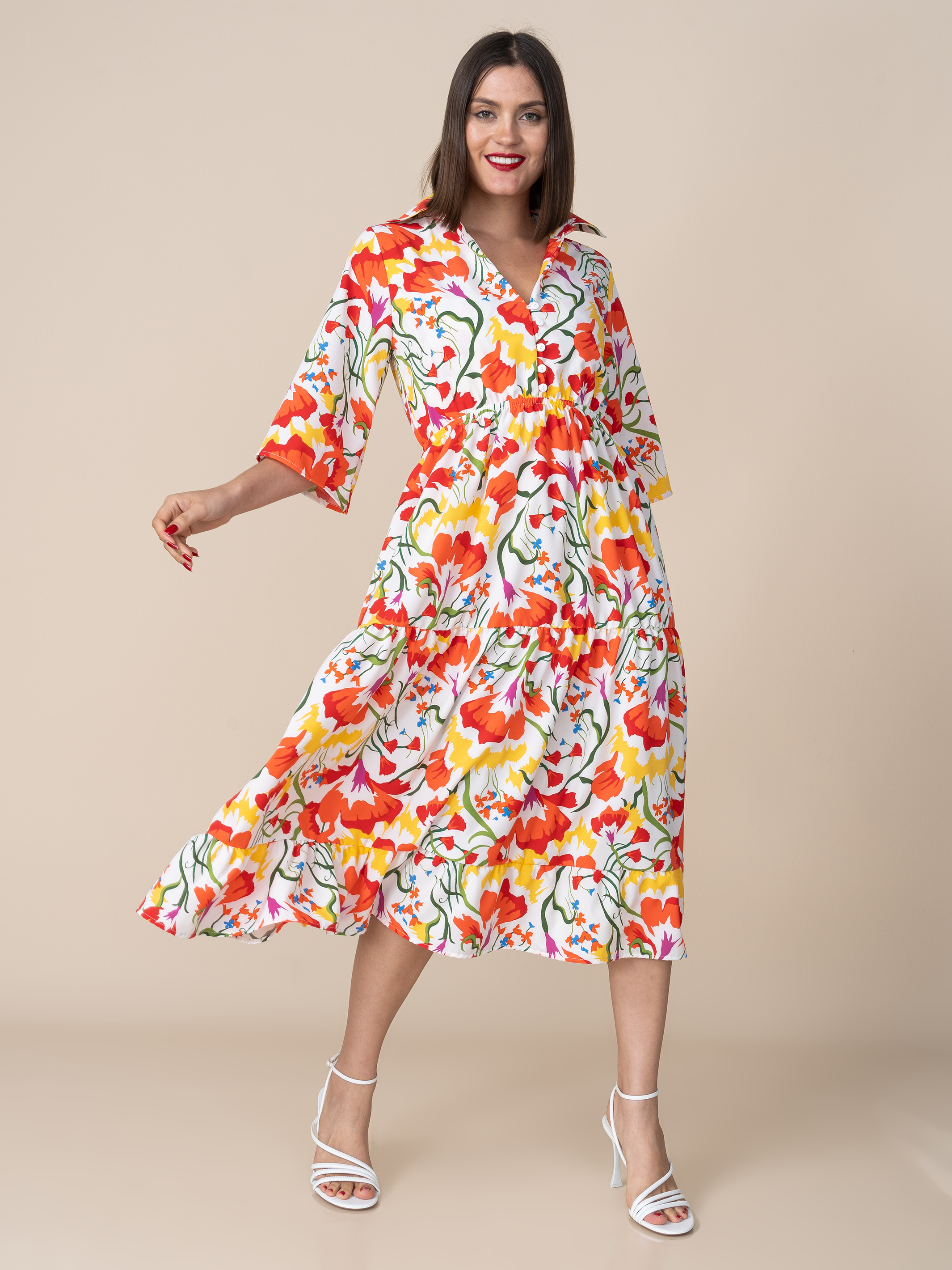 Vestido Tina Estampado Naranja