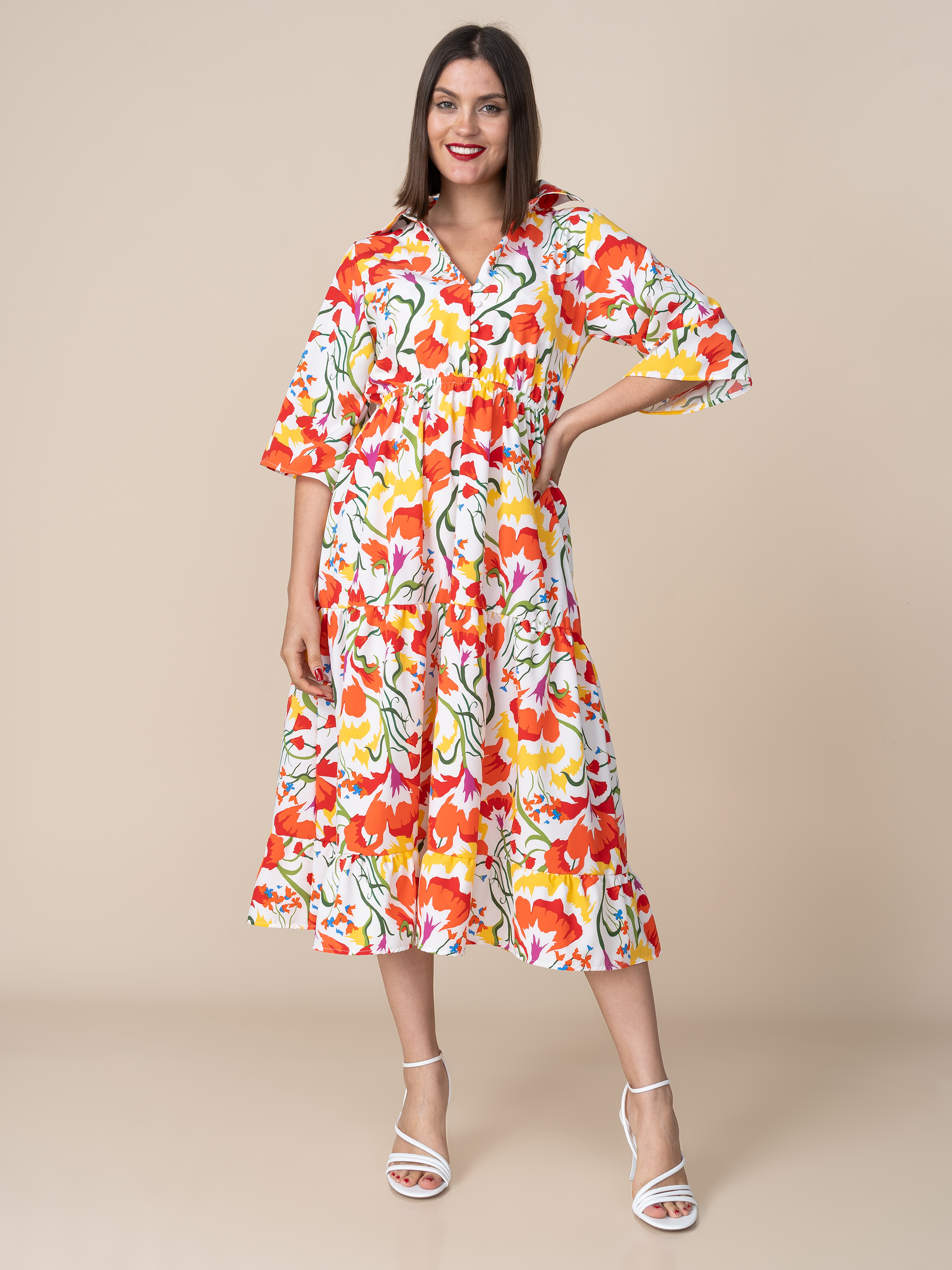 Vestido Tina Estampado Naranja