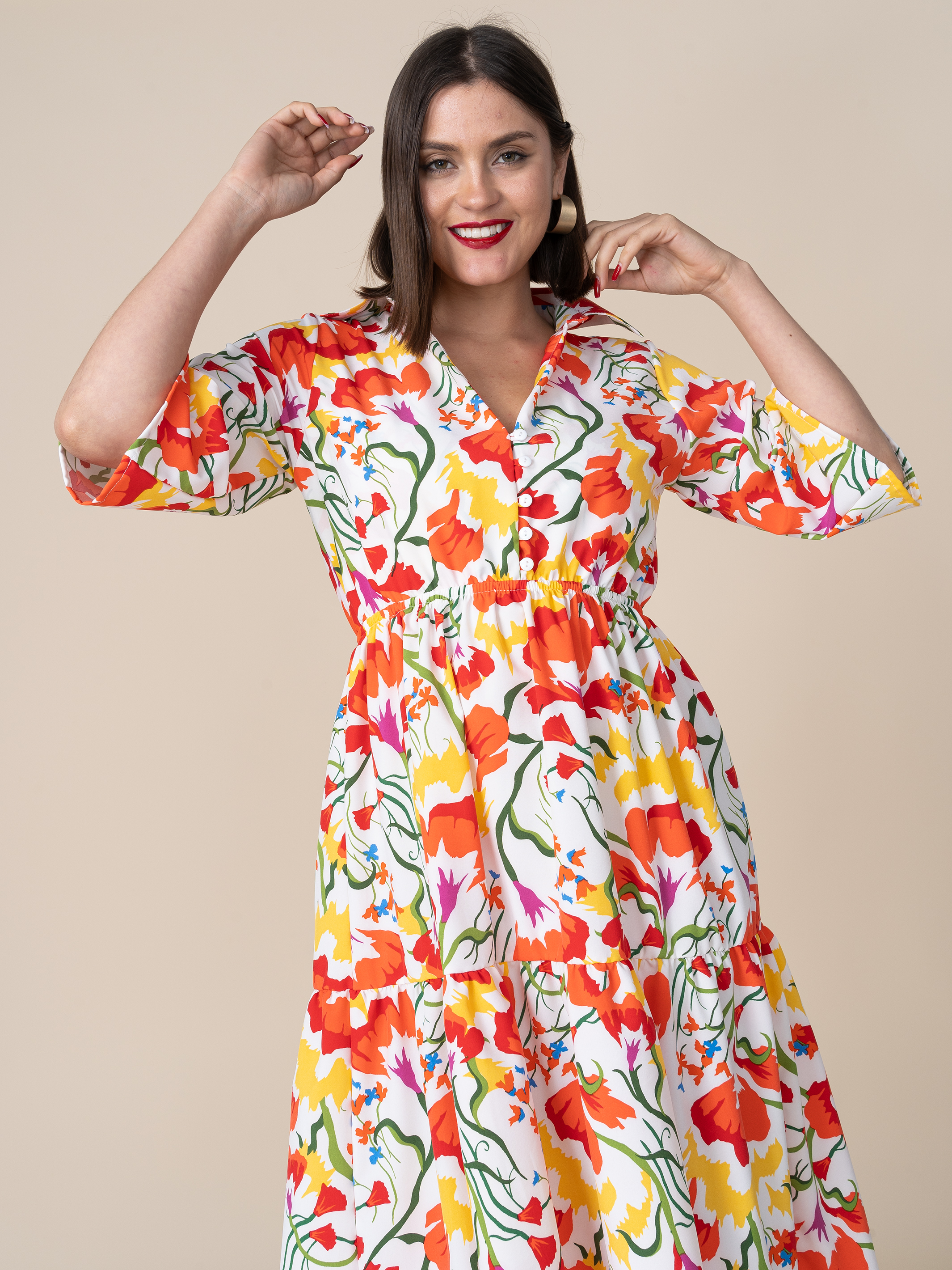 Vestido Tina Estampado Naranja