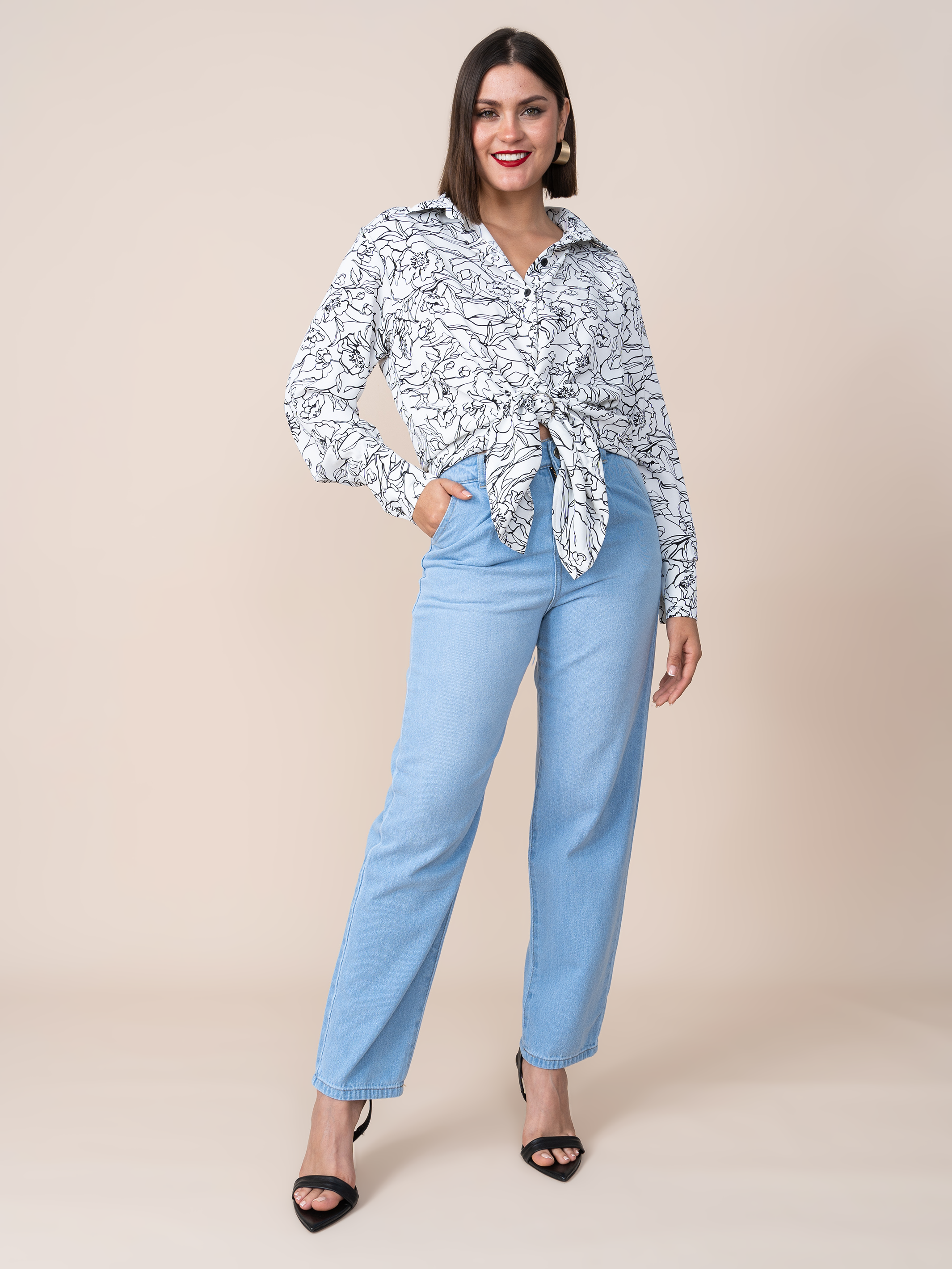 Blusa Lola Seda Estampada Hueso