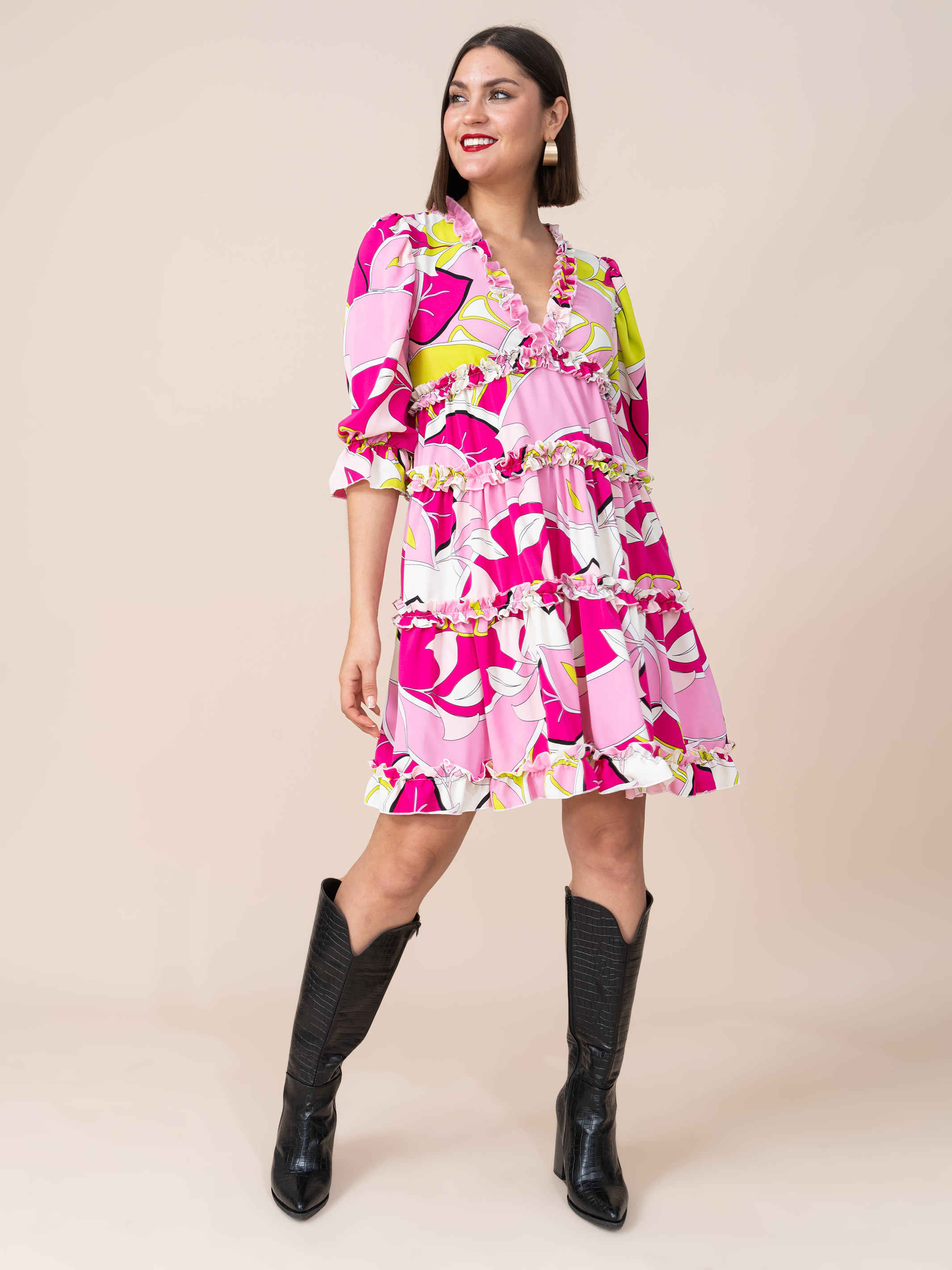Vestido Amaia Estampado Fucsia