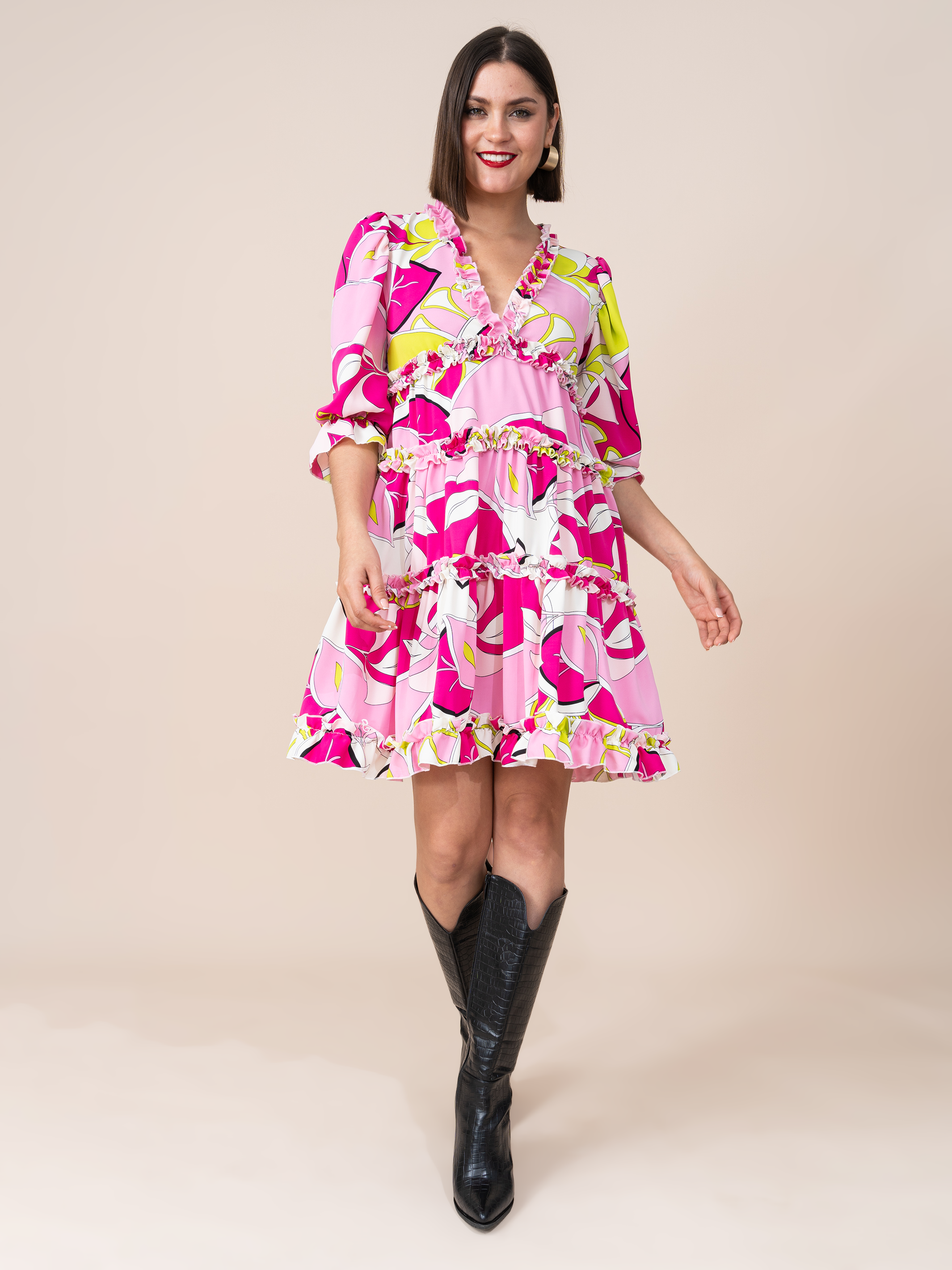 Vestido Amaia Estampado Fucsia