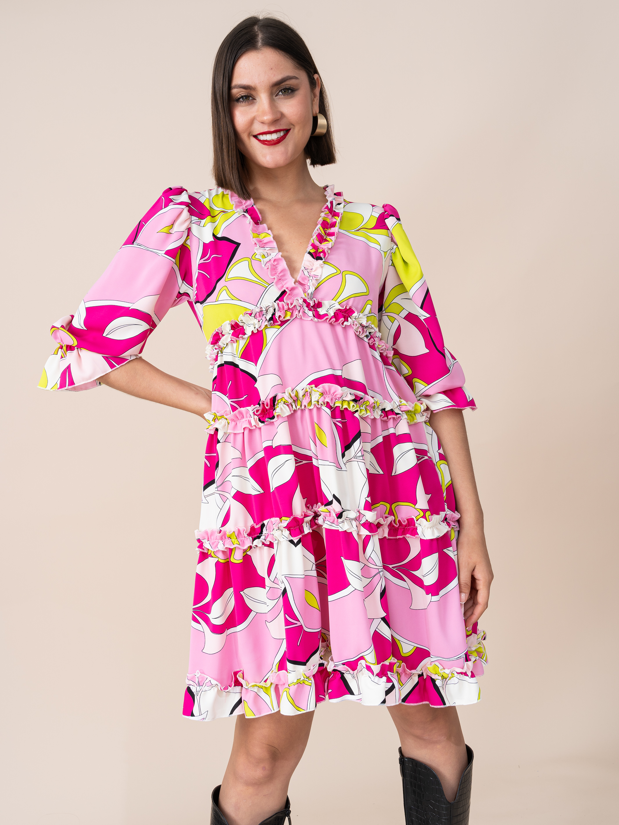 Vestido Amaia Estampado Fucsia
