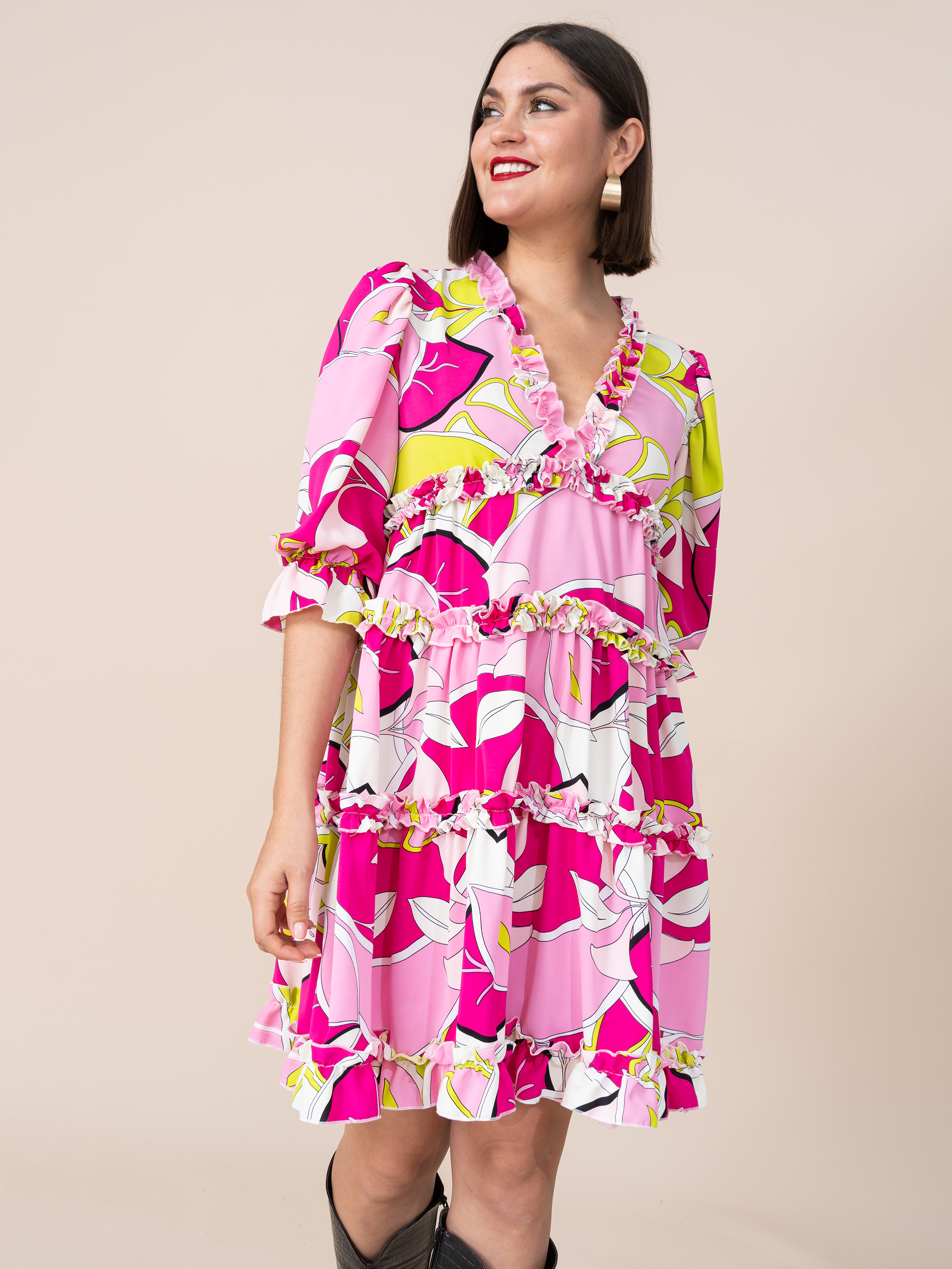 Vestido Amaia Estampado Fucsia