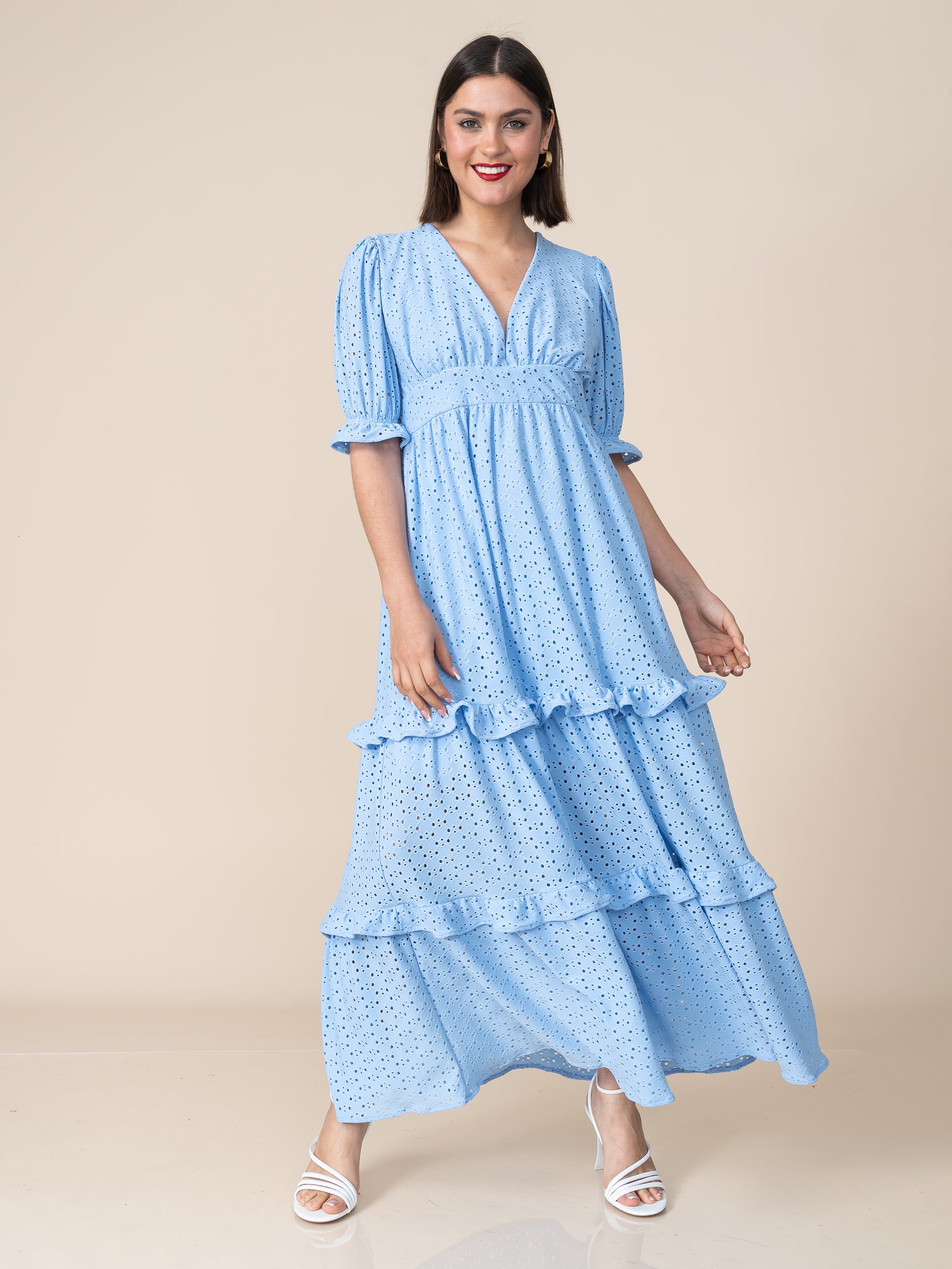 Vestido de Broderie 125 Celeste
