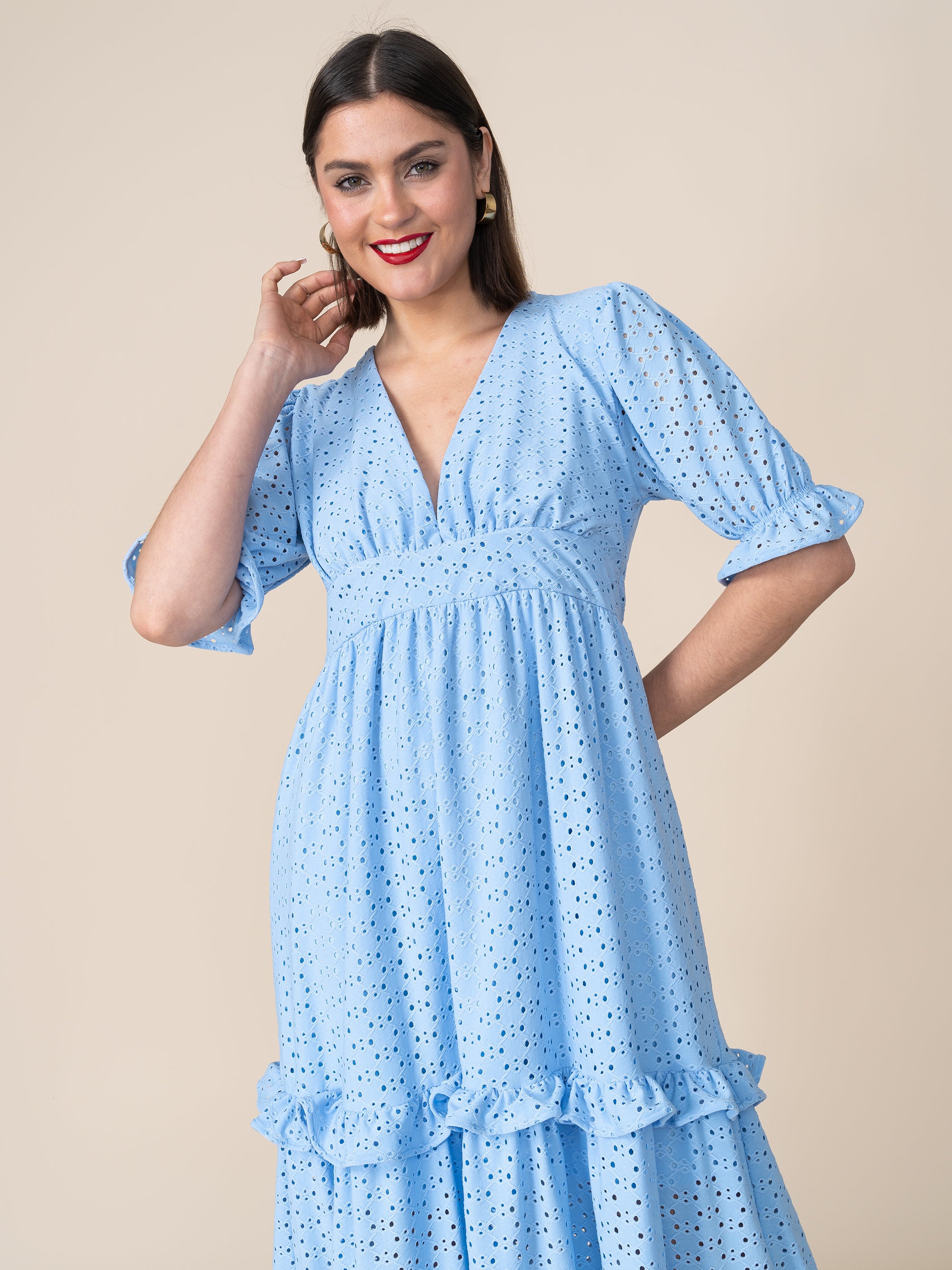 Vestido de Broderie 125 Celeste