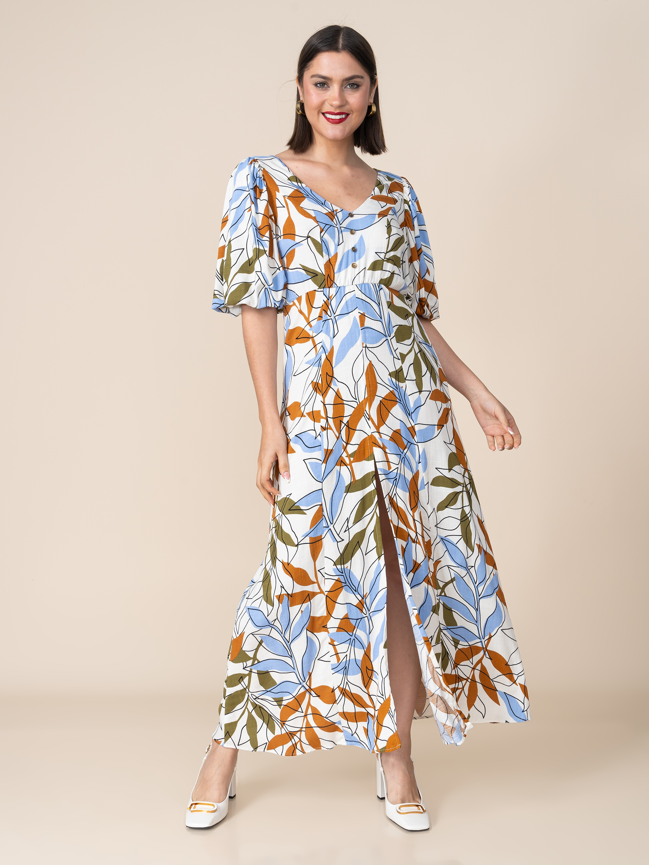 Vestido Gloria Hojas Azul