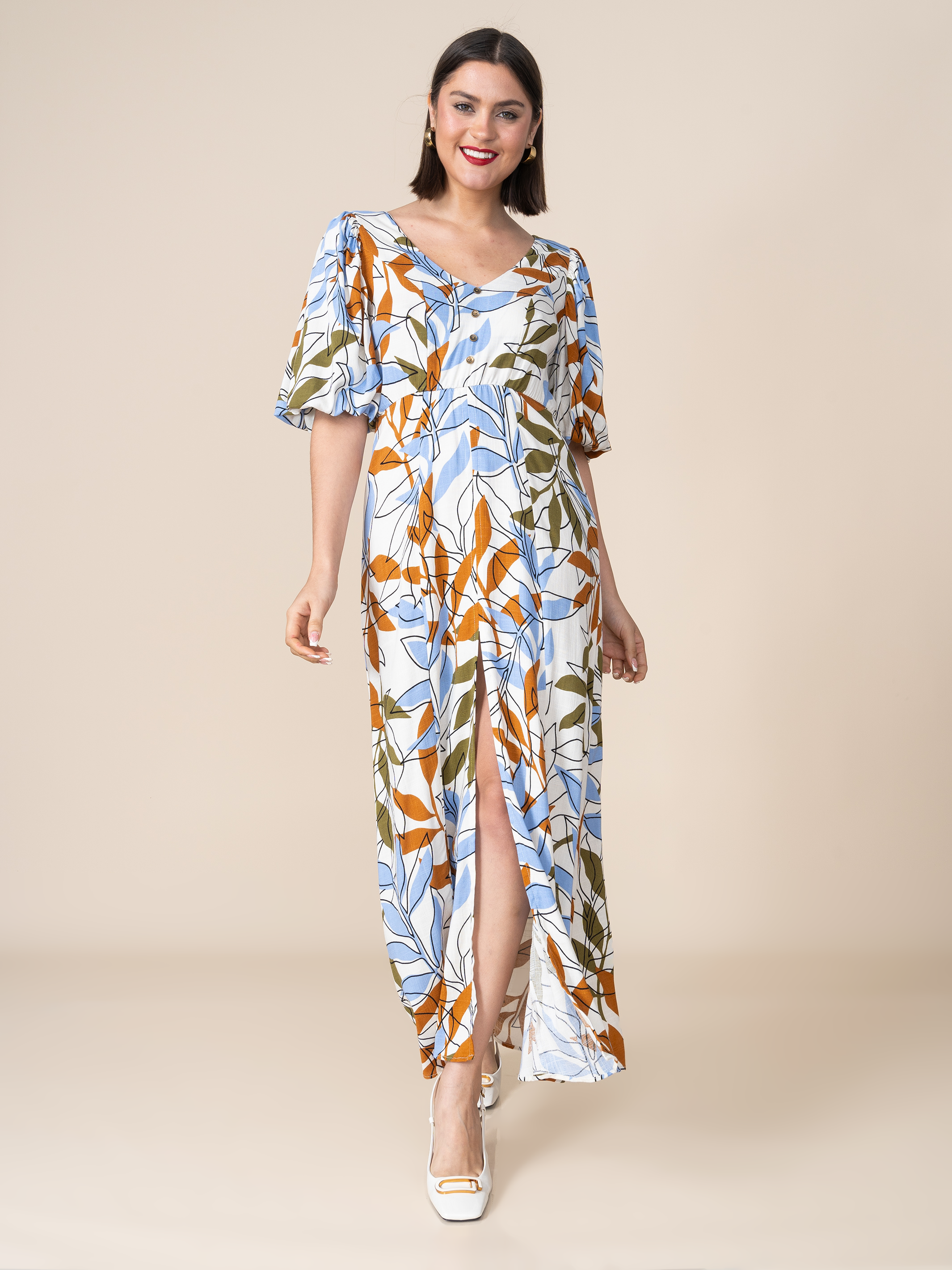Vestido Gloria Hojas Azul