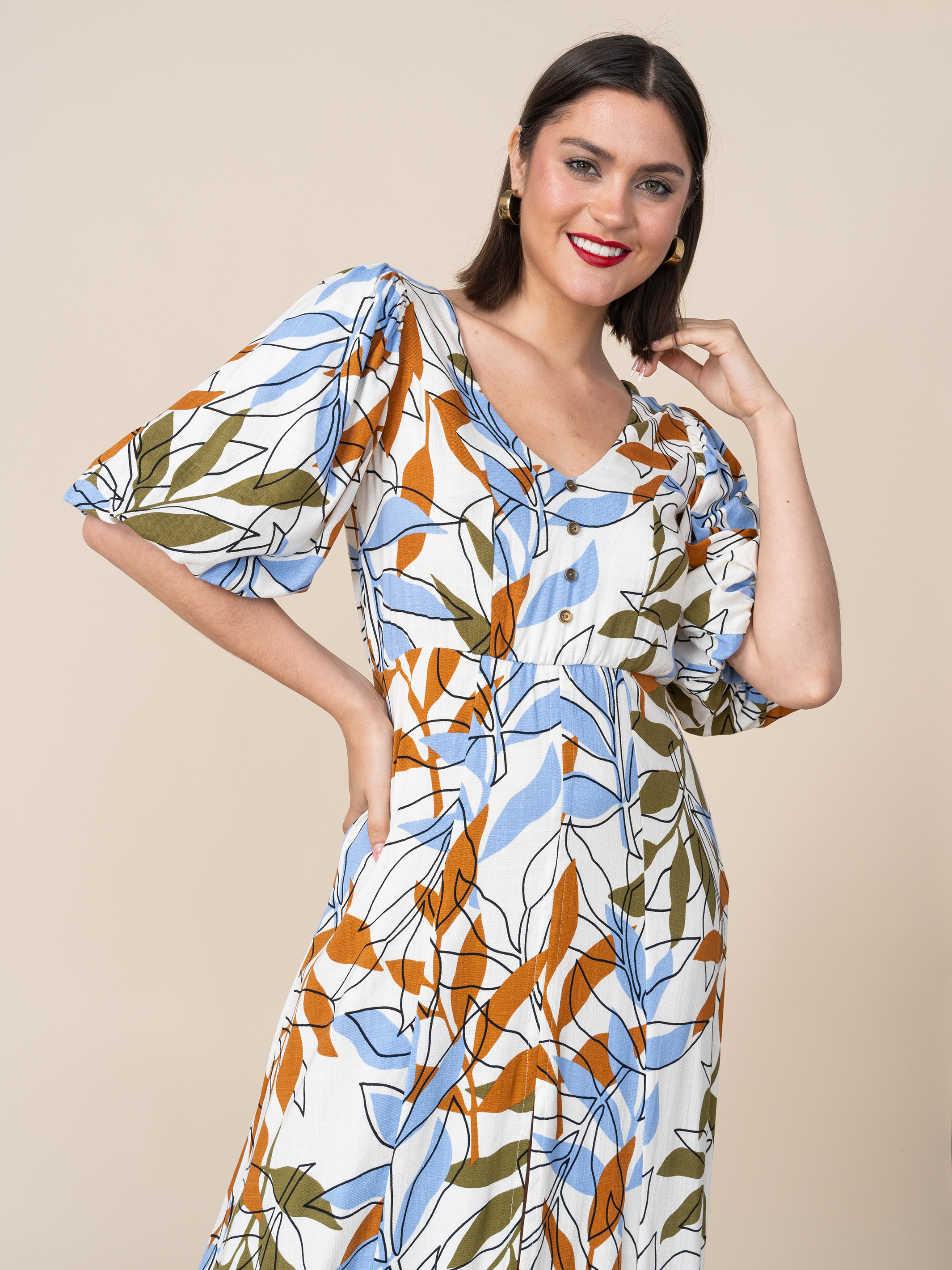 Vestido Gloria Hojas Azul