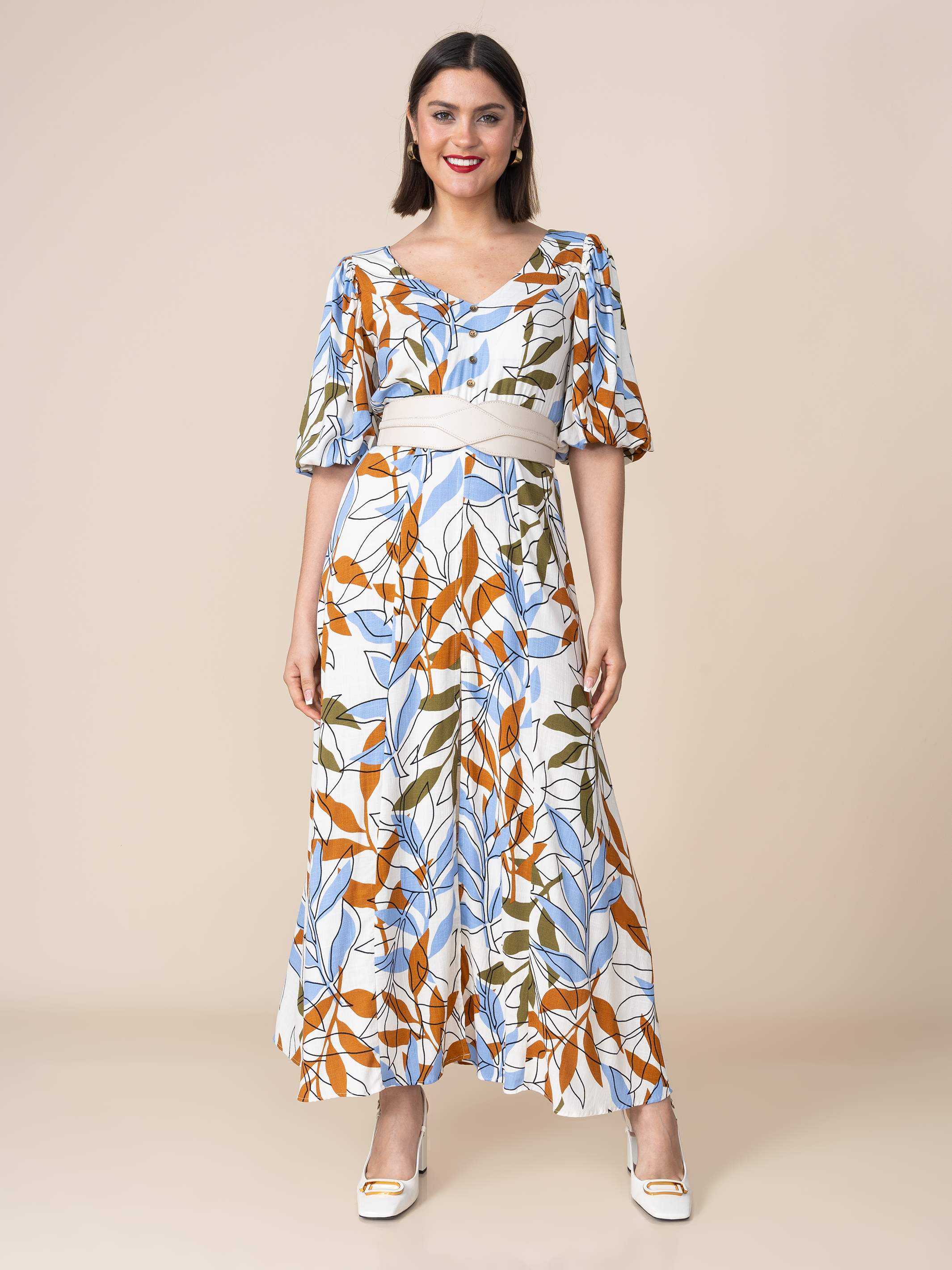 Vestido Gloria Hojas Azul