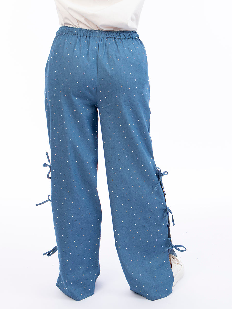 Pantalón Letty Chambray Celeste de Brillos