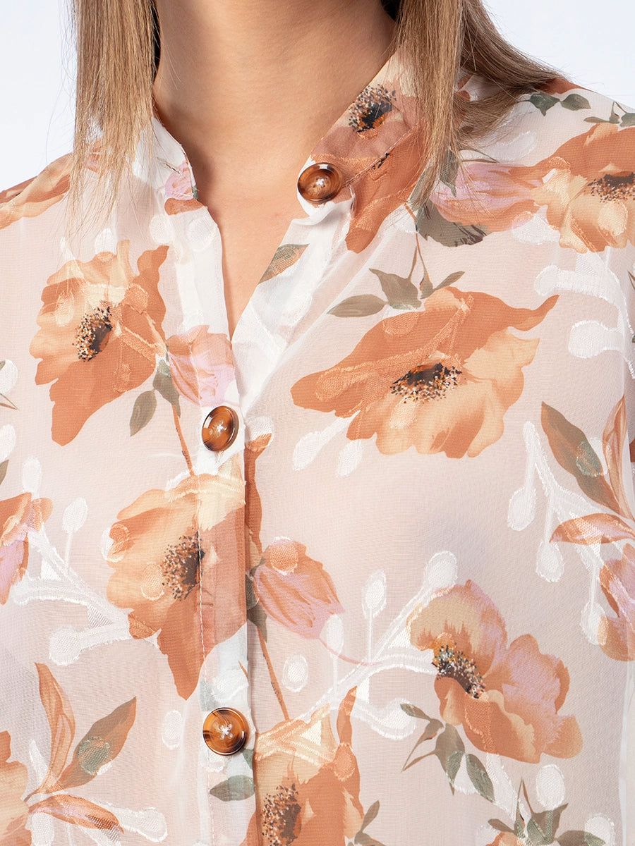 Blusa Blanca con Flores Marrones