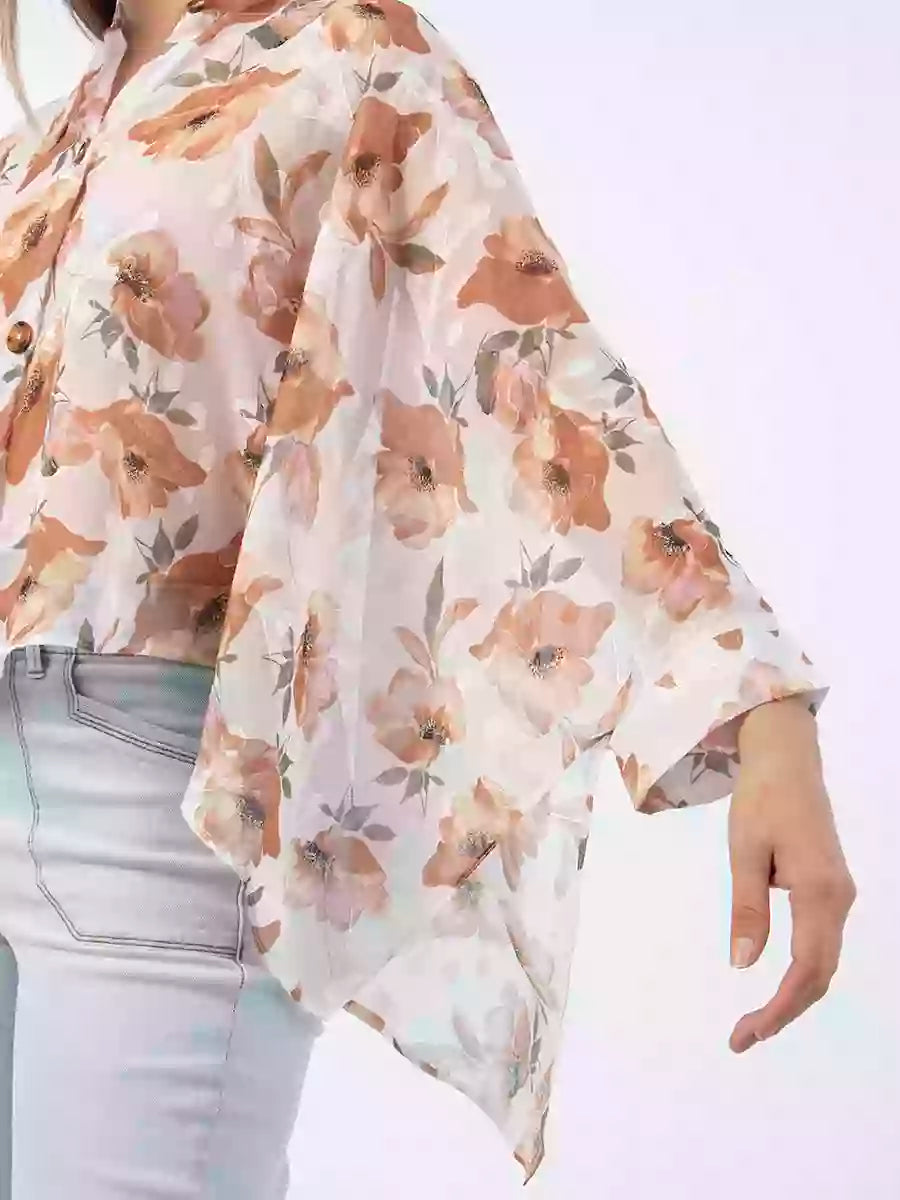 Blusa Blanca con Flores Marrones