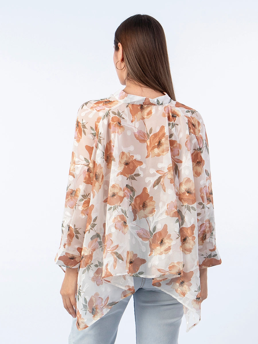 Blusa Blanca con Flores Marrones