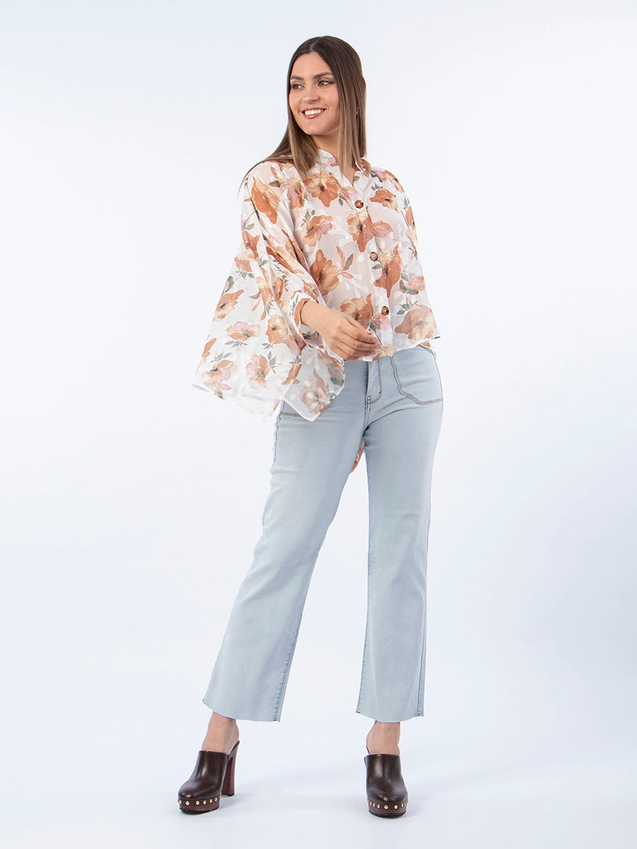 Blusa Blanca con Flores Marrones