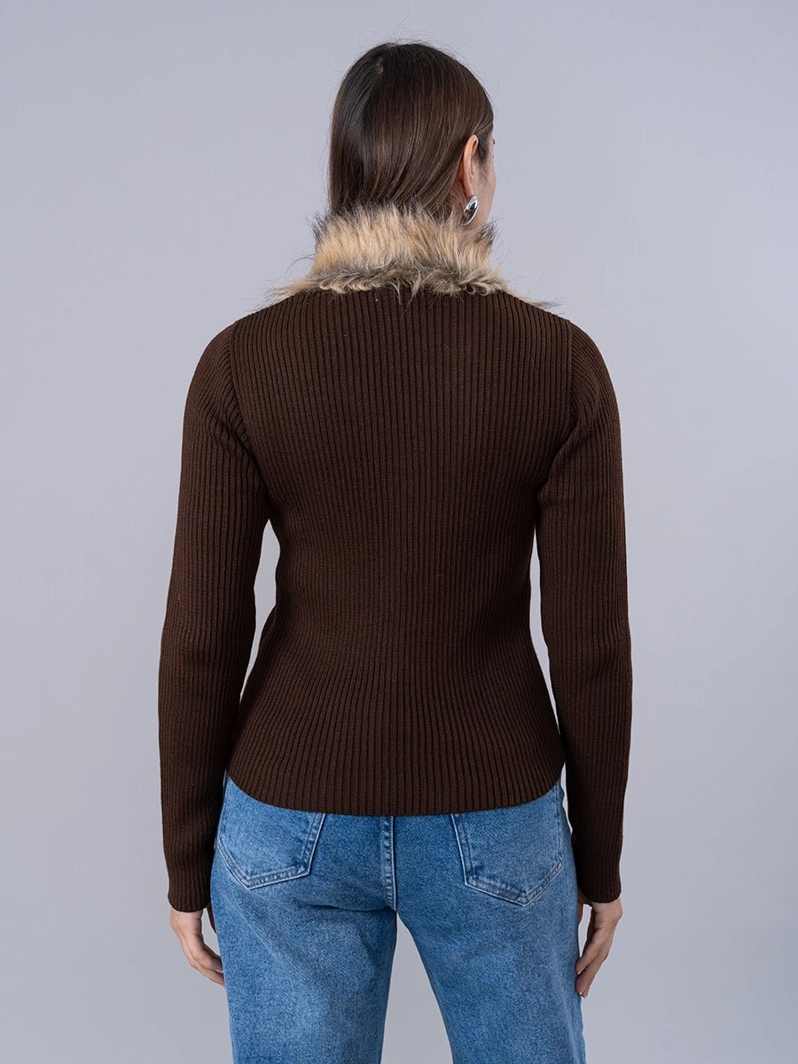 Cárdigan Tejido Marrón cuello Peluche - Chompa de La Matier