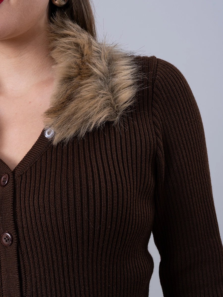 Cárdigan Tejido Marrón cuello Peluche - Chompa de La Matier