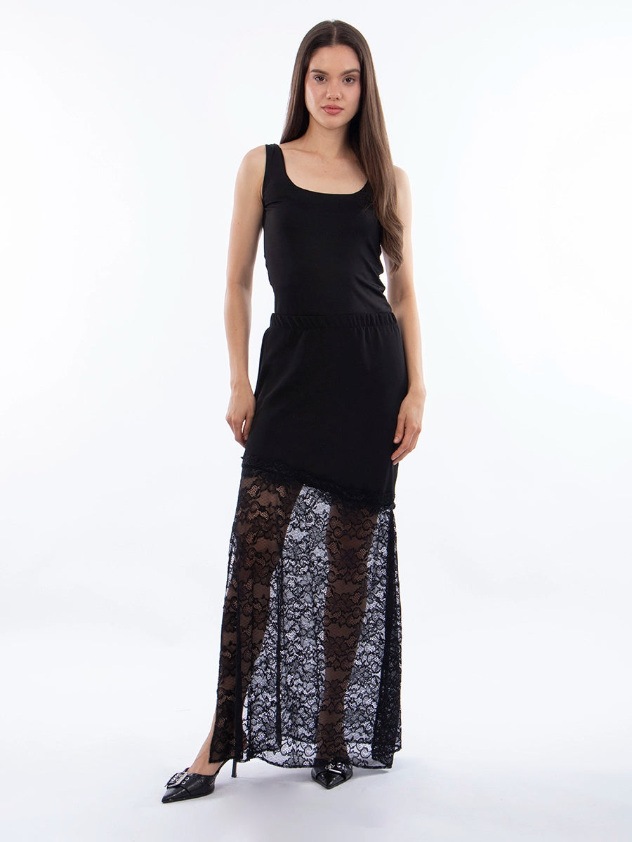 Falda Larga Tull Negro