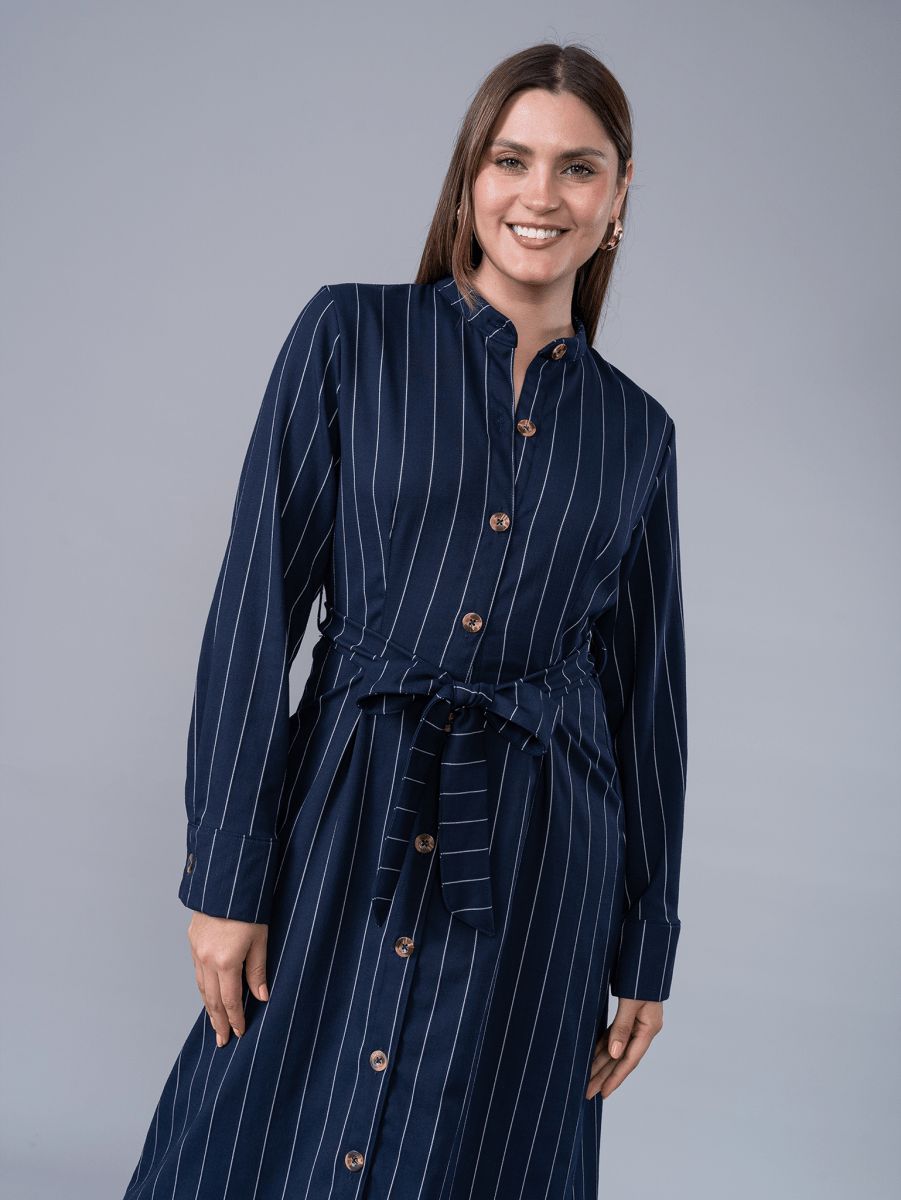 Vestido Camisero Martina Azul - Vestido de La Matier