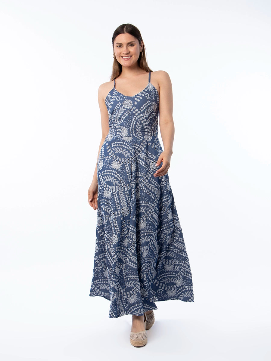 Vestido Carol Chambray Bordado