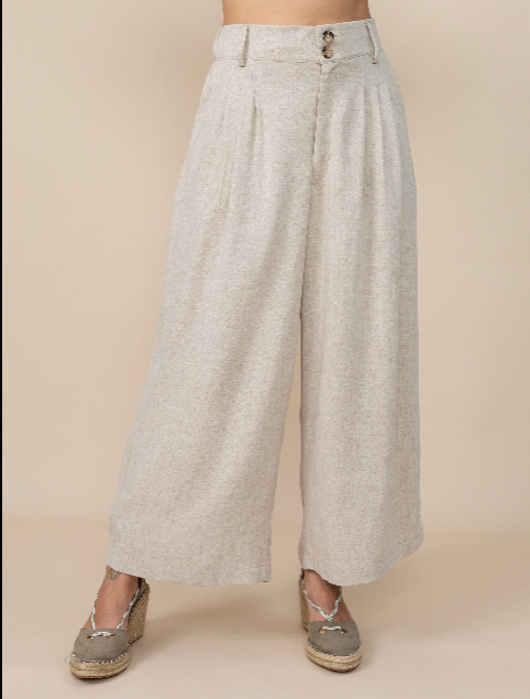 Pantalón Palazzo Brunna en Lino Beige