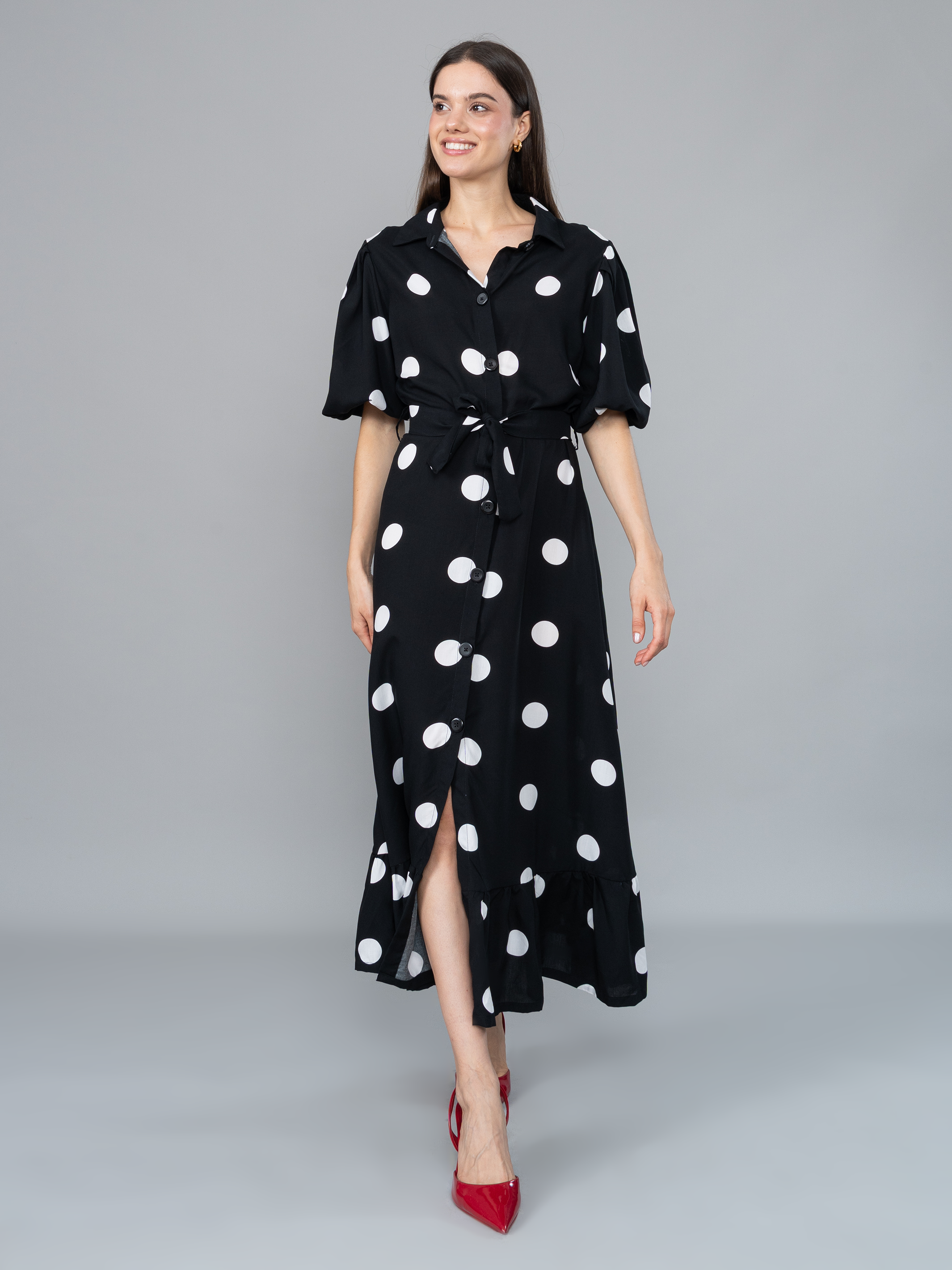 Vestido Tatiana Polka Dots Negro en Chalis