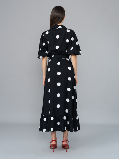 Vestido Tatiana Polka Dots Negro en Chalis