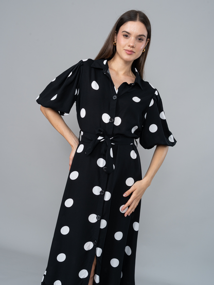 Vestido Tatiana Polka Dots Negro en Chalis