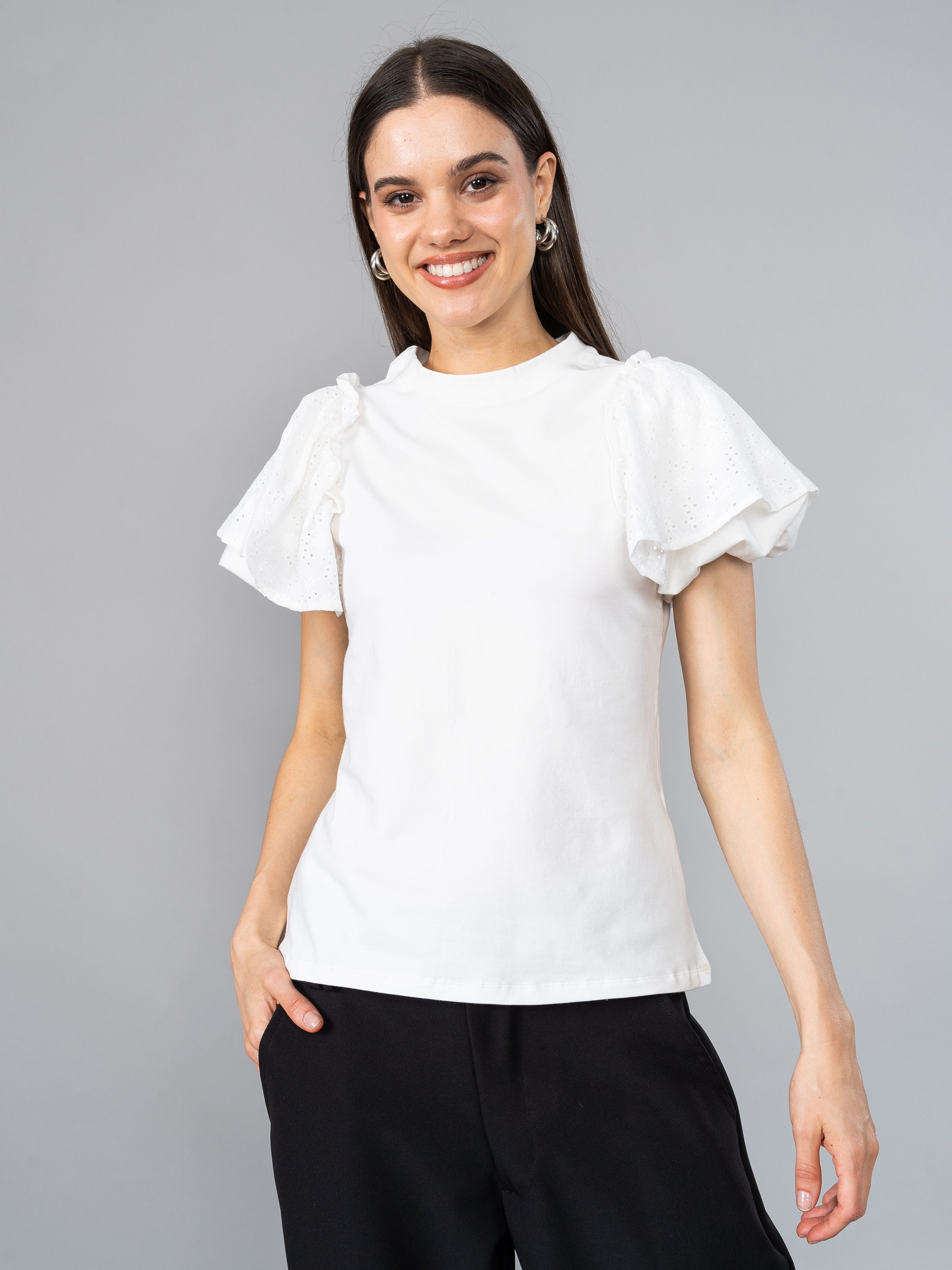 Polo Mangas de Broderie Blanco