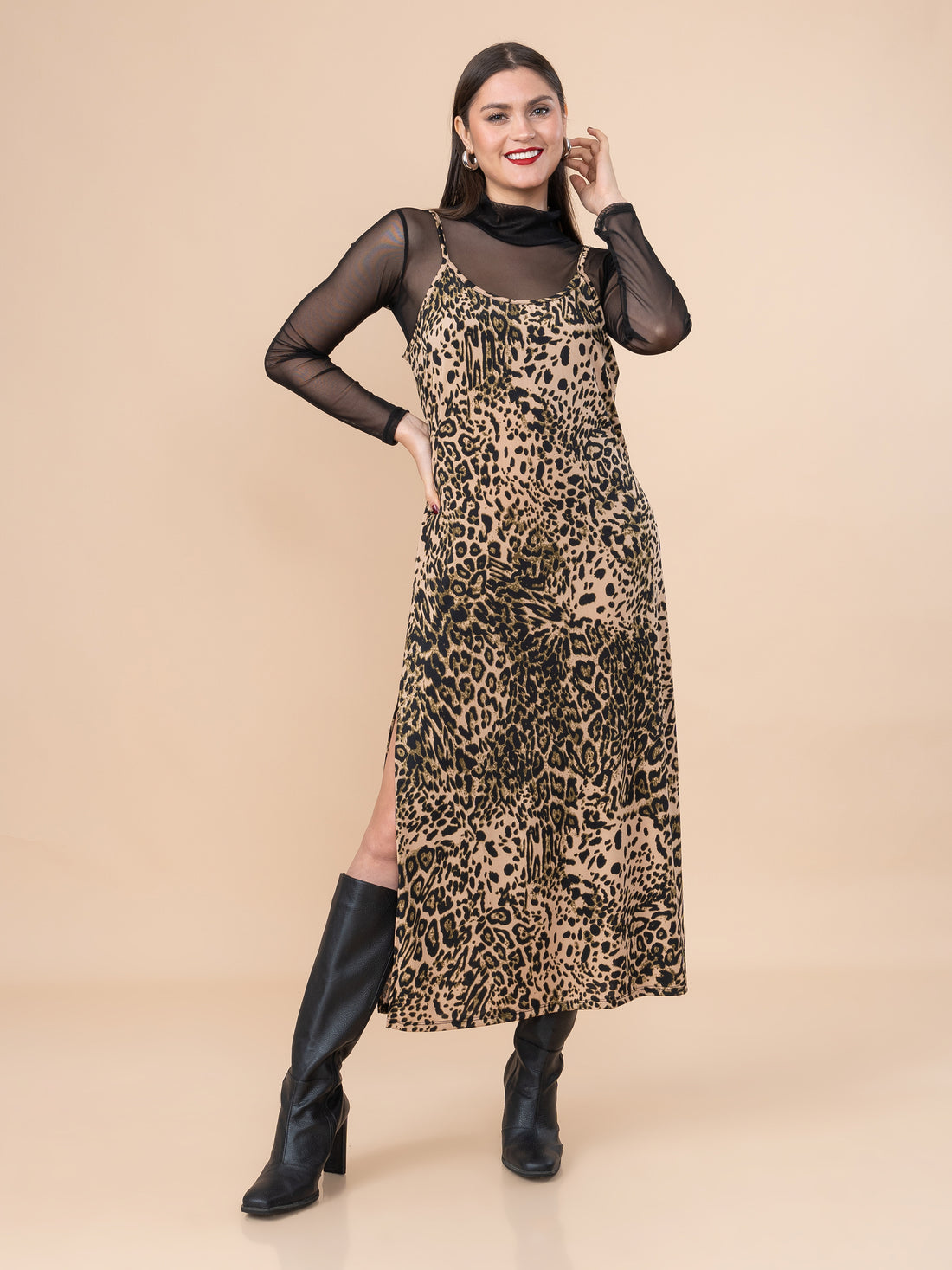 Vestido Kris Animal Print + Polo Mesh