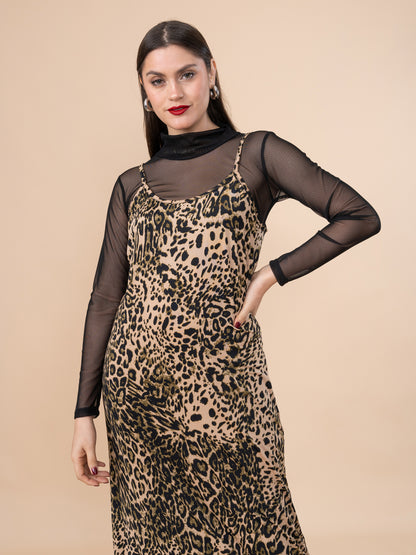 Vestido Kris Animal Print + Polo Mesh