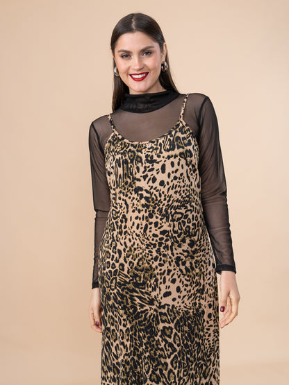 Vestido Kris Animal Print + Polo Mesh