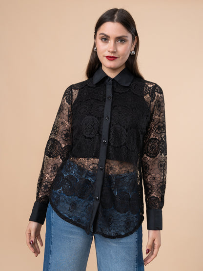 Camisa de Guipure Negro