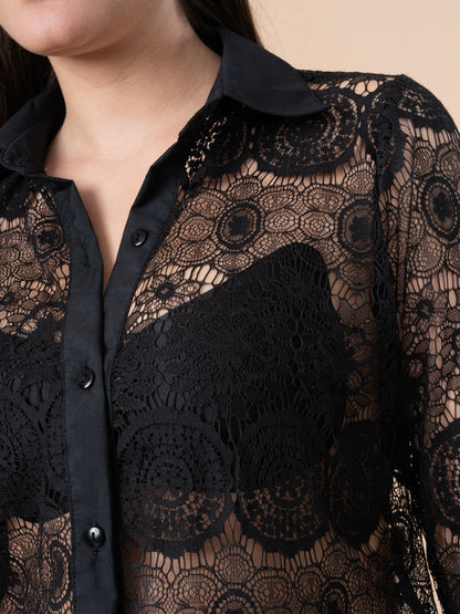 Camisa de Guipure Negro