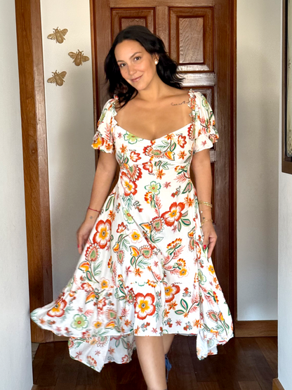 Vestido Off-Shoulder Estampado Blanco