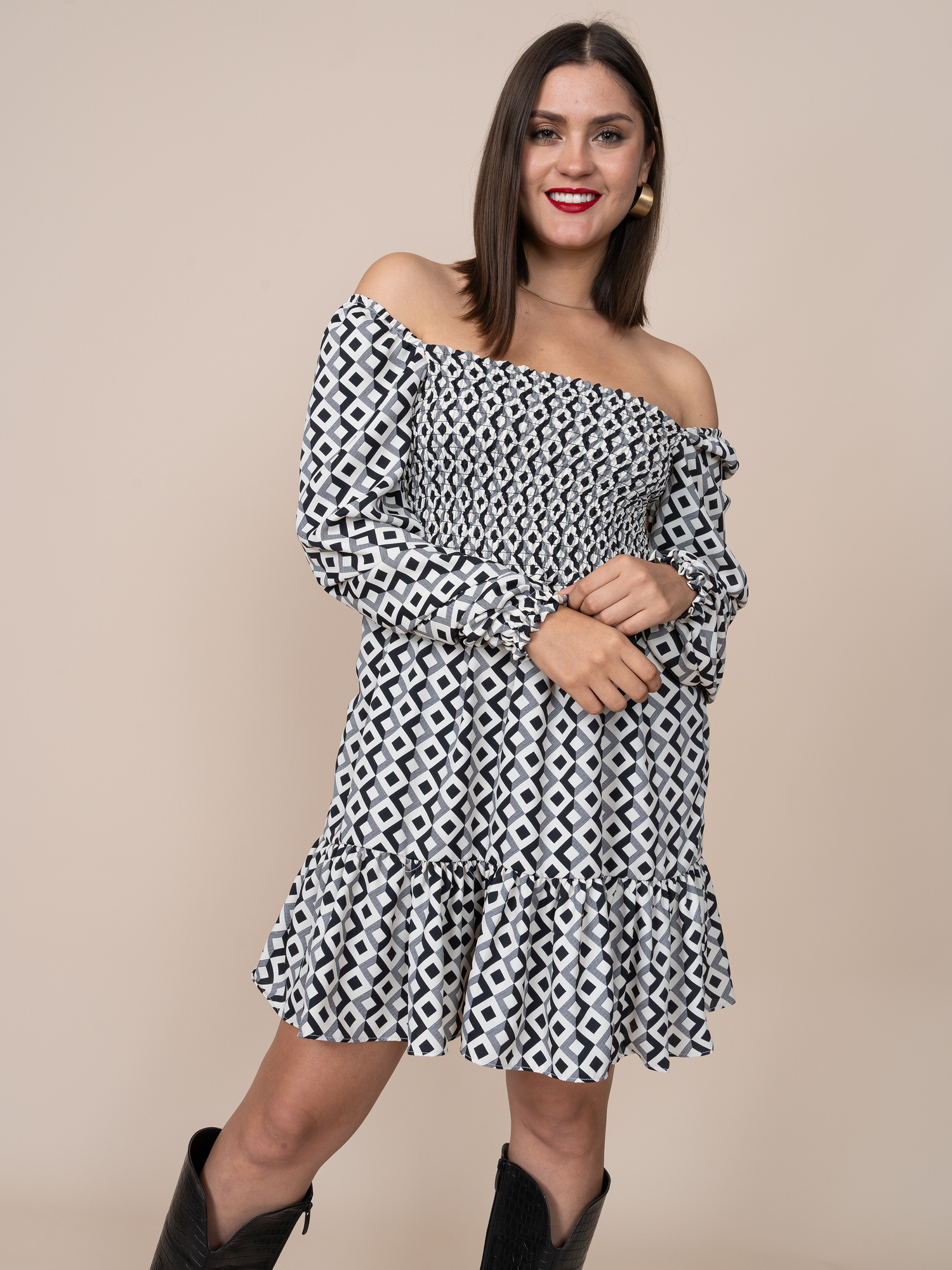 Vestido Lucy Estampado Cuadros Plomo