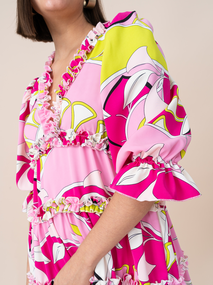 Vestido Amaia Estampado Fucsia