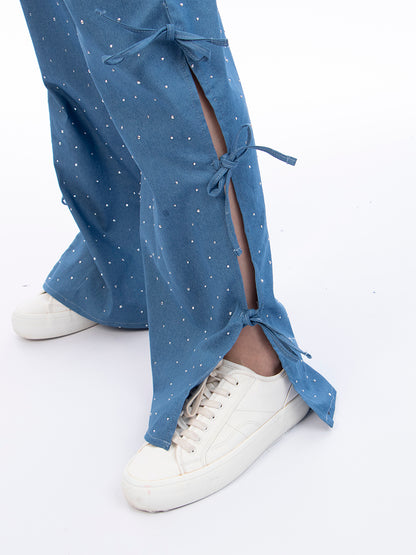 Pantalón Letty  Chambray Celeste de Brillos