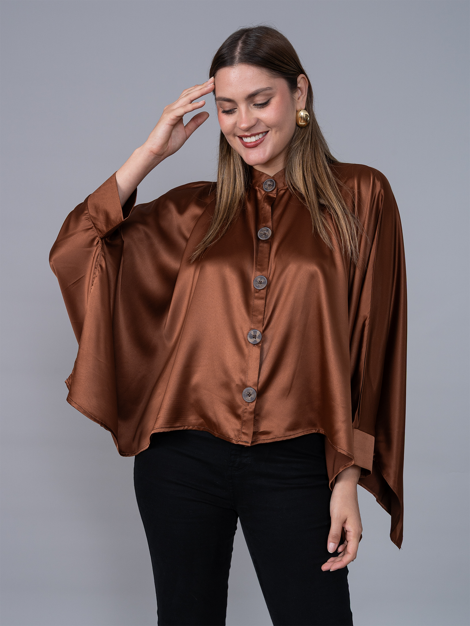 Blusa Cuadrada Café Seda