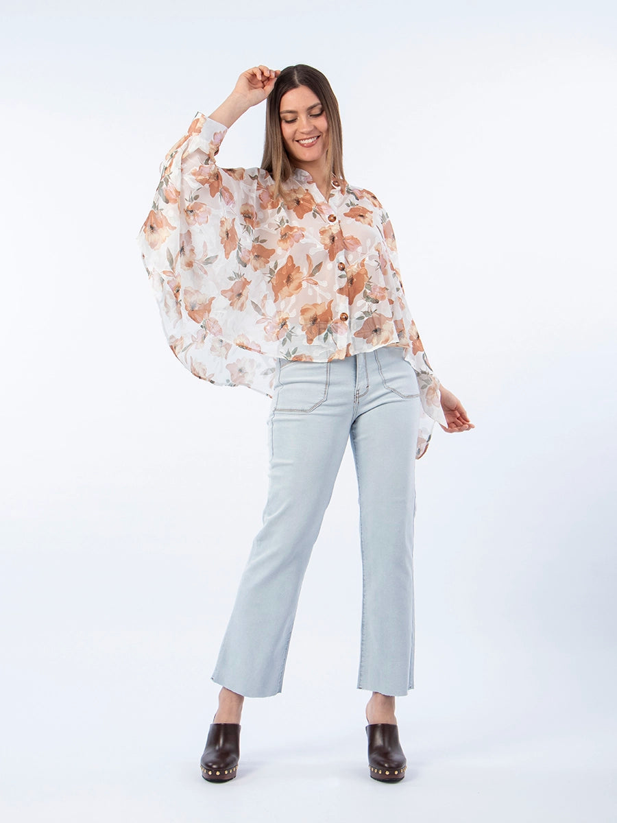 Blusa Blanca con Flores Marrones