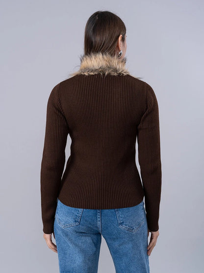 Cárdigan Tejido Marrón cuello Peluche - Chompa de La Matier