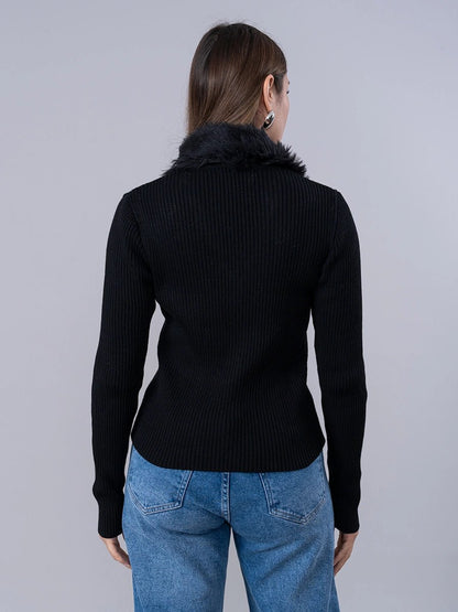 Cárdigan Tejido Negro cuello Peluche - Chompa de La Matier