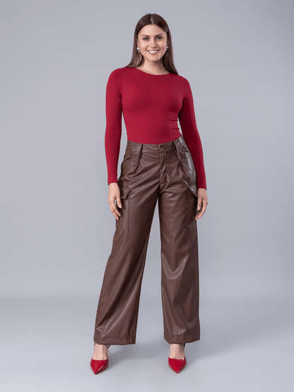 Cargo Efecto Piel Nathalia Marrón - PANTALON de La Matier