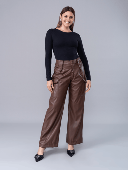 Cargo Efecto Piel Nathalia Marrón - PANTALON de La Matier