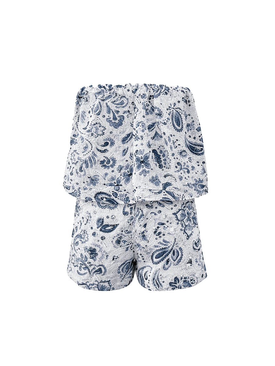 Enterizo Strapless Estampado Azul